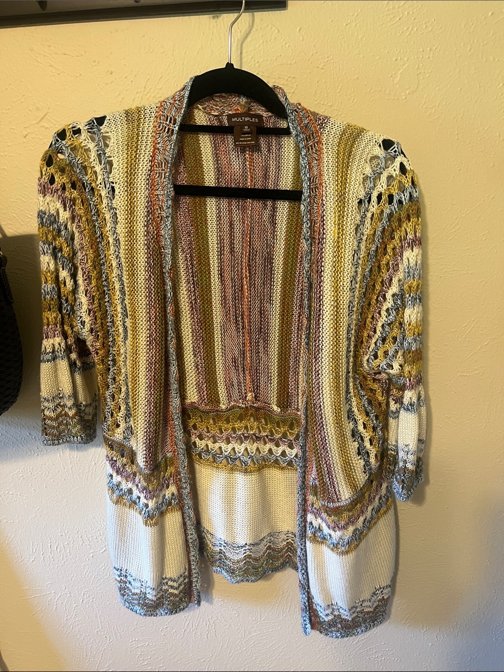 Multiples Multicolor Striped Open Cardigan - Cream, Pink, Blue, Rust,Gold